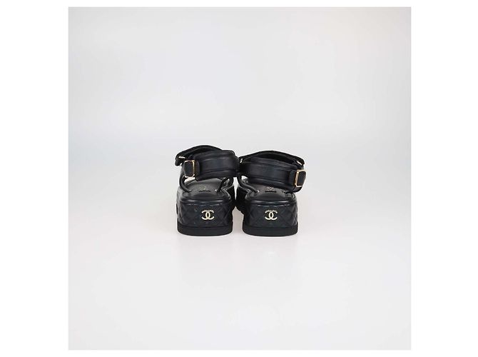Sandali platform Chanel in pelle matelassé nera con Velcro - vista 5