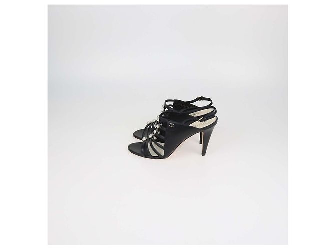 Sandali Slingback Caged Chanel in pelle nera con perle - vista 4