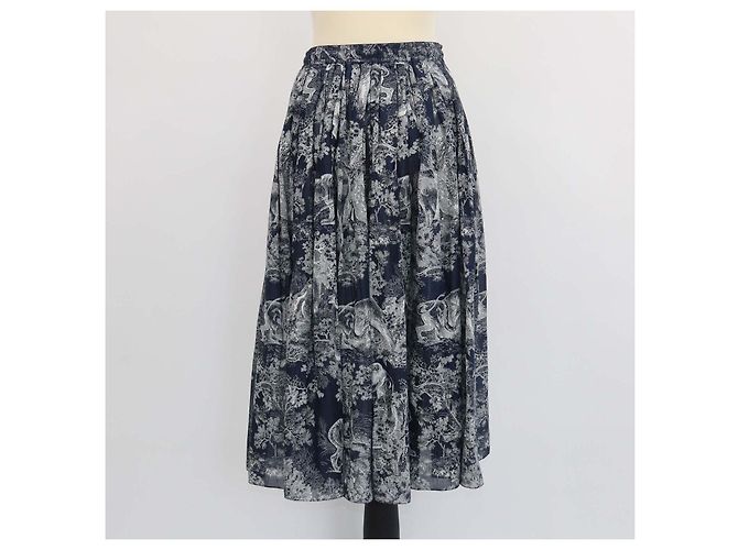 Falda midi Christian Dior de Toile De Jouy de algodón azul marino - vista 3