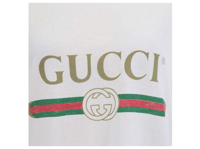 T-shirt Gucci in cotone bianco con logo stampato e effetto distressed - vista 4