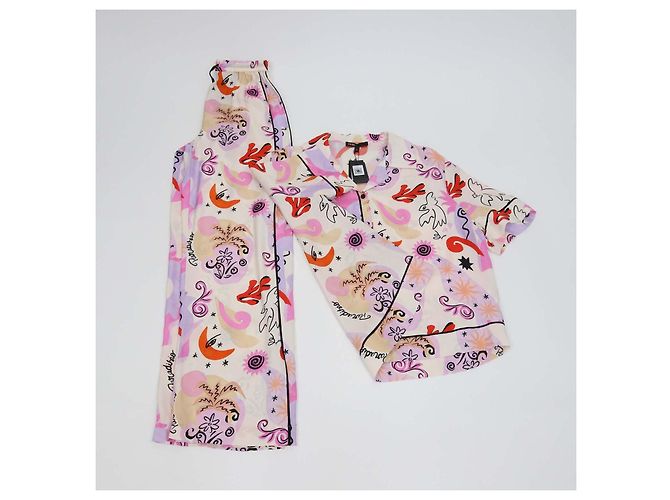 Set Camicia Fluida e Pantaloni Maje con Fantasia Paradisio in Seta Multicolor - vista 2