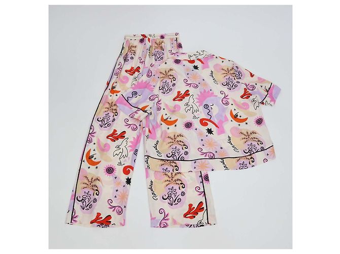 Set Camicia Fluida e Pantaloni Maje con Fantasia Paradisio in Seta Multicolor - vista 3