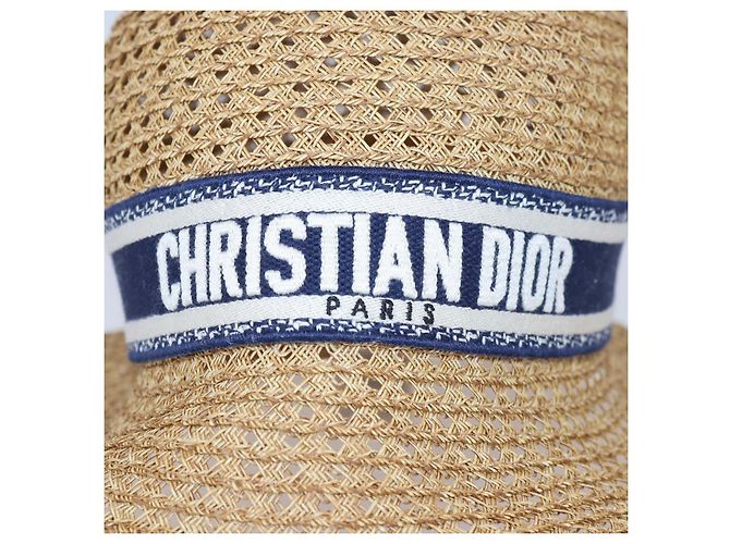 Christian Dior D-Wave Dioriviera Strohhut mit Krempe, Braun, Blau - Ansicht 4
