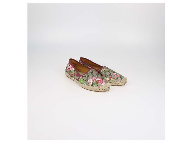 Gucci Espadrillas Basse Blooms in Tela GG Rosa e Beige - vista 2