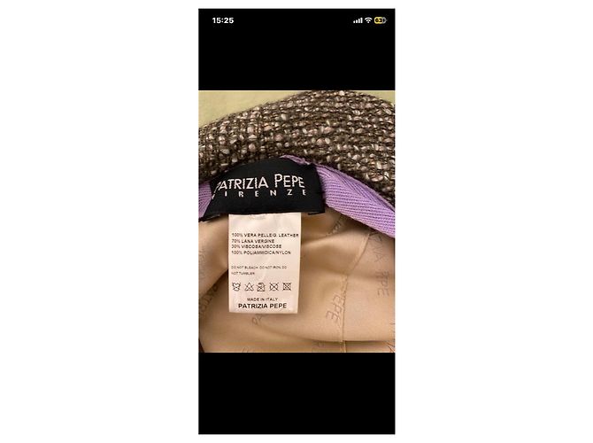 Cappello Patrizia Pepe in tweed marrone e beige con dettaglio in pelle - vista 5