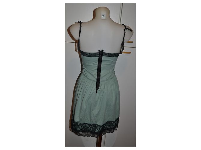Lanvin Abito Corto in Cotone Verde con Pizzo Nero - vista 4