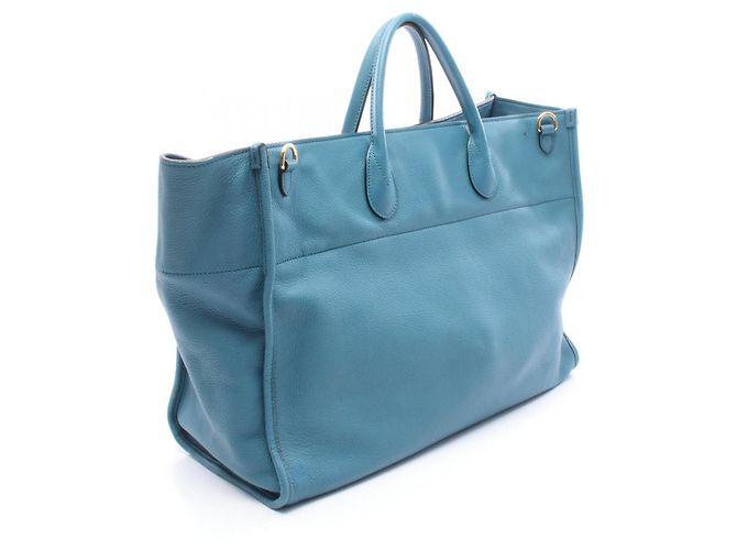 Sac cabas Gucci en cuir bleu - vue 2