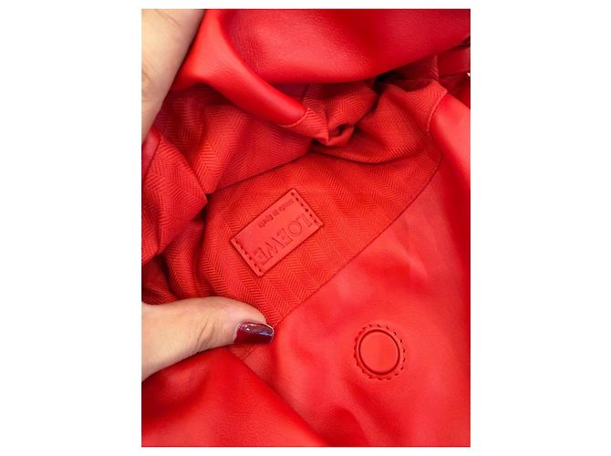Loewe Flamenco Mini Borsa Secchiello Pelle Rossa - vista 11
