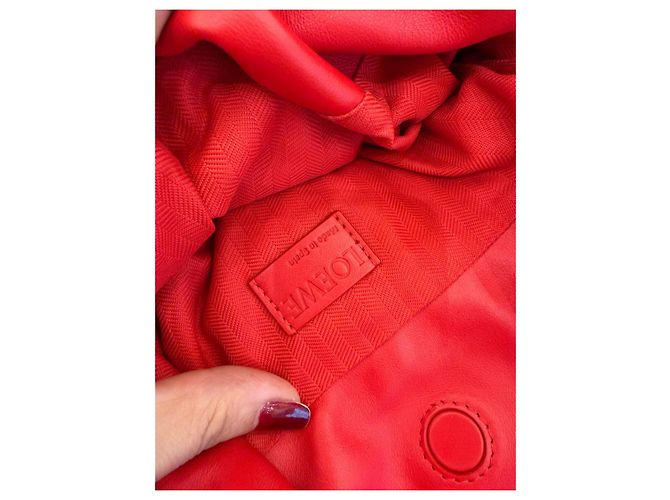 Loewe Flamenco Mini Borsa Secchiello Pelle Rossa - vista 12