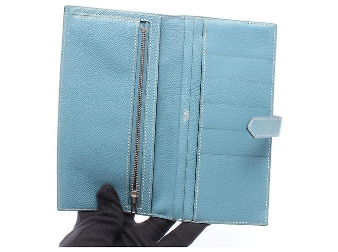 Hermès Portafoglio lungo bi-fold Hermes Bearn Classic Blue Jean - vista 3