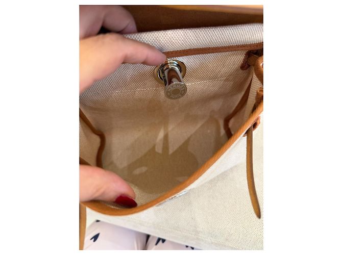 Hermès Herbag 20 Mini Bolso de Lona y Cuero Marrón - vista 12