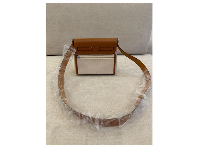 Hermès Herbag 20 Mini Bolso de Lona y Cuero Marrón - vista 2