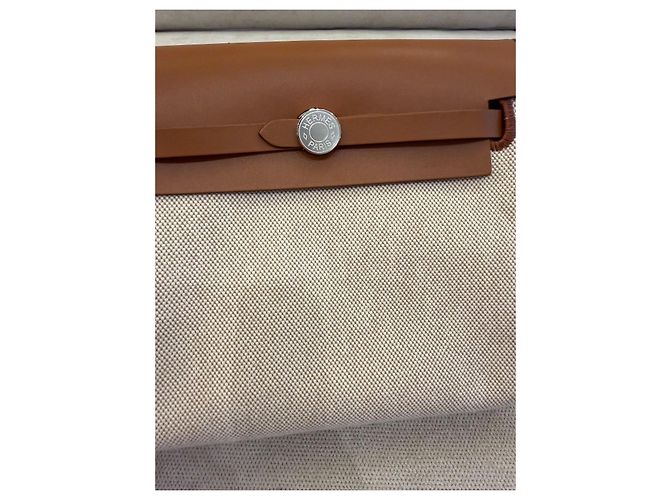 Hermès Herbag 20 Mini Bolso de Lona y Cuero Marrón - vista 3