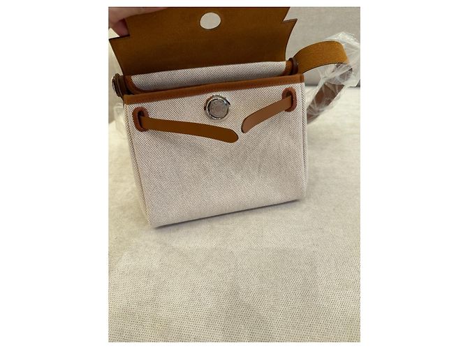 Hermès Herbag 20 Mini Bolso de Lona y Cuero Marrón - vista 4