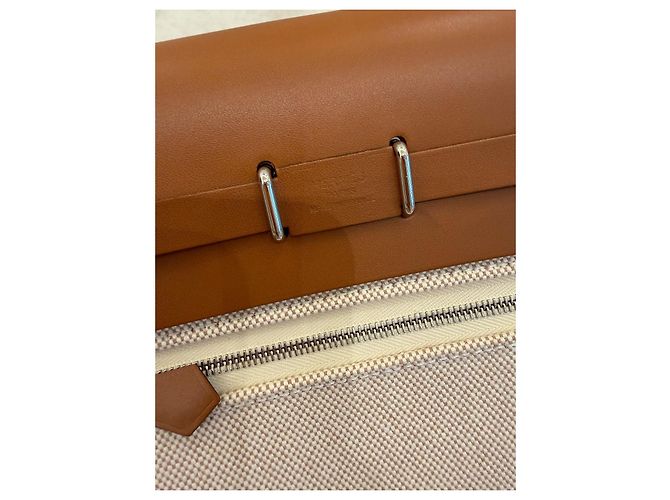 Hermès Herbag 20 Mini Bolso de Lona y Cuero Marrón - vista 7
