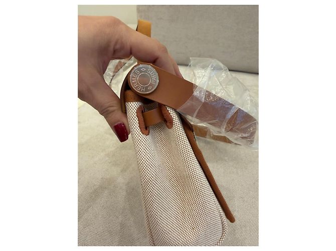 Hermès Herbag 20 Mini Bolso de Lona y Cuero Marrón - vista 8