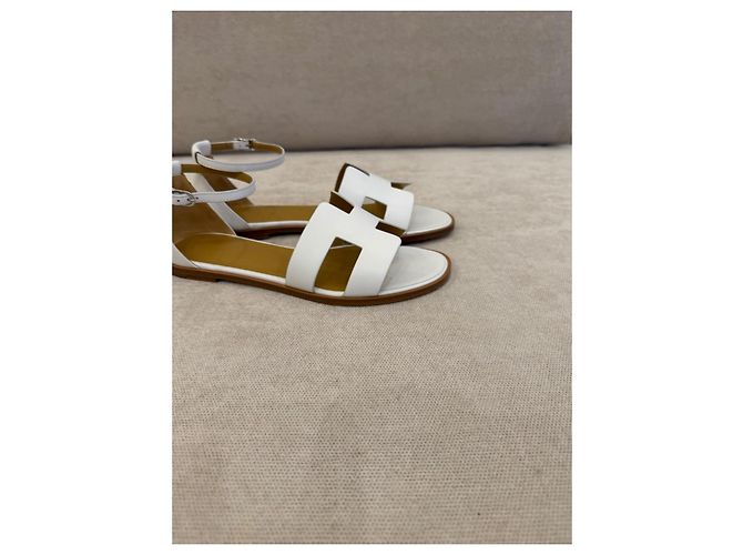 Hermès Santorini White Leather Sandals - view 3