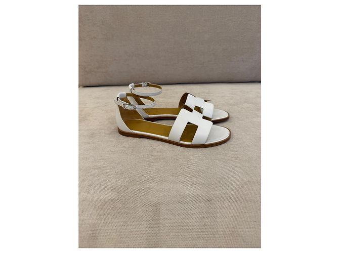 Hermès Santorini White Leather Sandals - view 4
