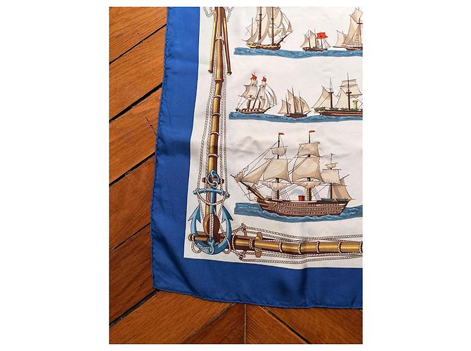 Hermès Carré Navires d'Europe Seidentuch Blau und Weiß - Ansicht 7