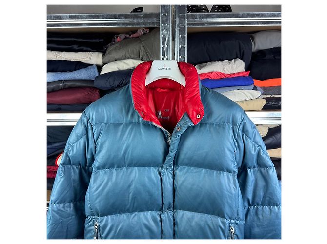 Giacca Piumino Moncler Vintage 90s Blu & Rossa Taglia 3 / L - vista 7