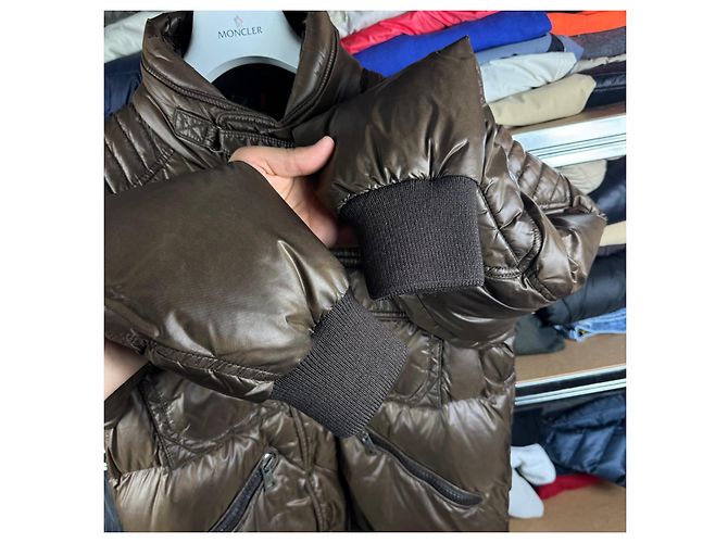 Moncler Columbus Brown Puffer Jacke für Herren Leder-Logo Größe 3 / M-L - Ansicht 12