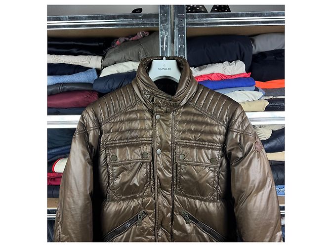 Moncler Columbus Brown Puffer Jacke für Herren Leder-Logo Größe 3 / M-L - Ansicht 7