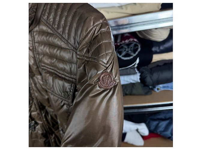 Moncler Columbus Brown Puffer Jacke für Herren Leder-Logo Größe 3 / M-L - Ansicht 9