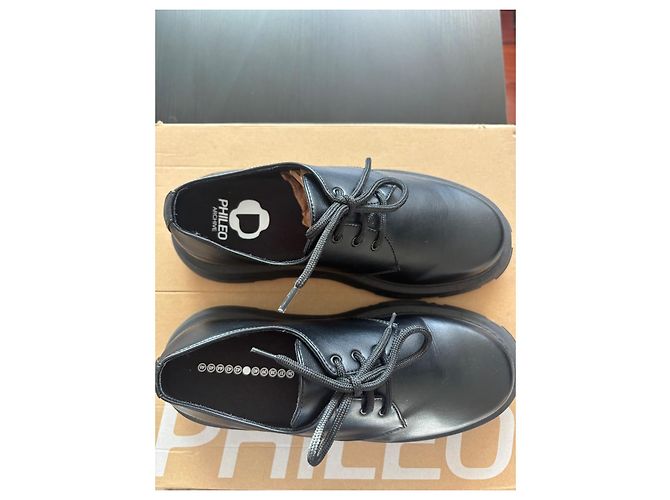 Autre Marque PHILEO Sapatos Derby em pele de maçã preta - vista 3