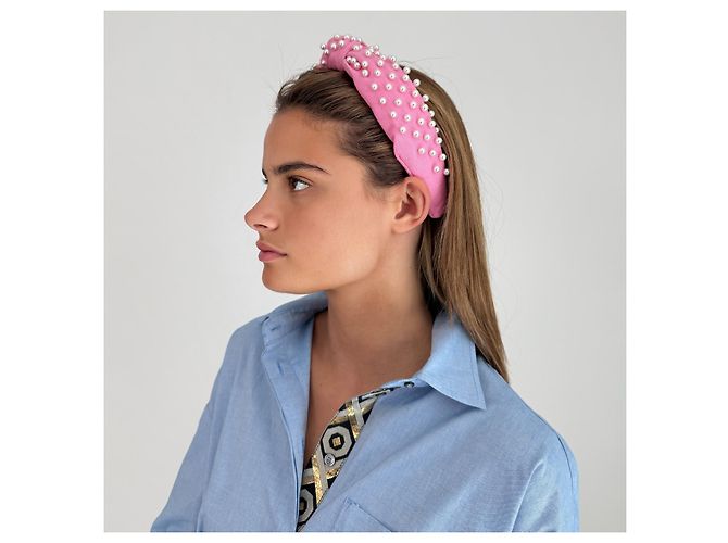 Lele Sadoughi Fascia per capelli imbottita con perle rosa - vista 2