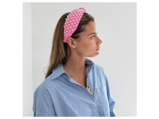 Lele Sadoughi Fascia per capelli imbottita con perle rosa - vista 4