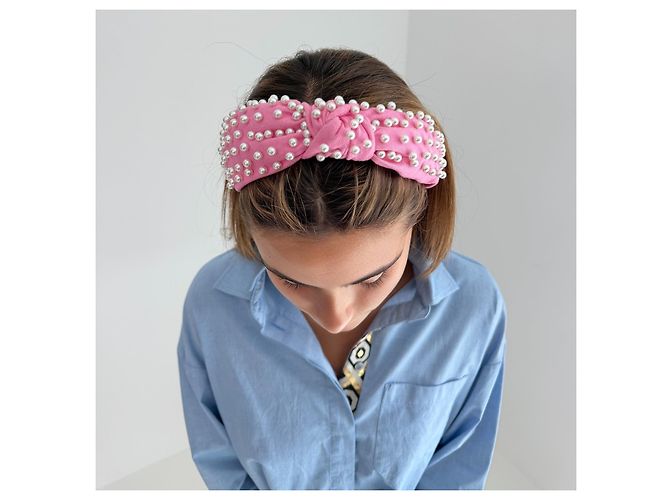 Lele Sadoughi Fascia per capelli imbottita con perle rosa - vista 6