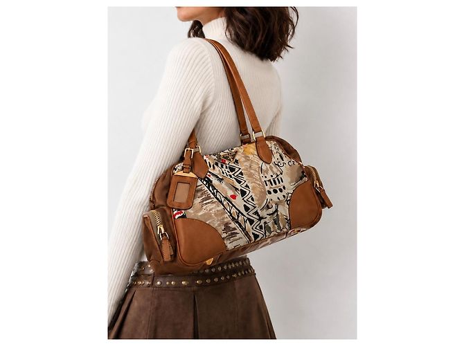 Double Prada Venezia Boston-Tasche aus Leder und Nylon mit Multicolor-Print - Ansicht 13