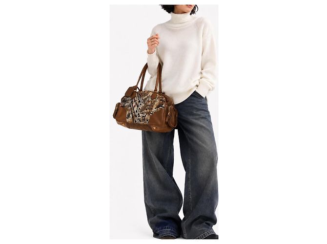 Double Prada Venezia Boston-Tasche aus Leder und Nylon mit Multicolor-Print - Ansicht 14