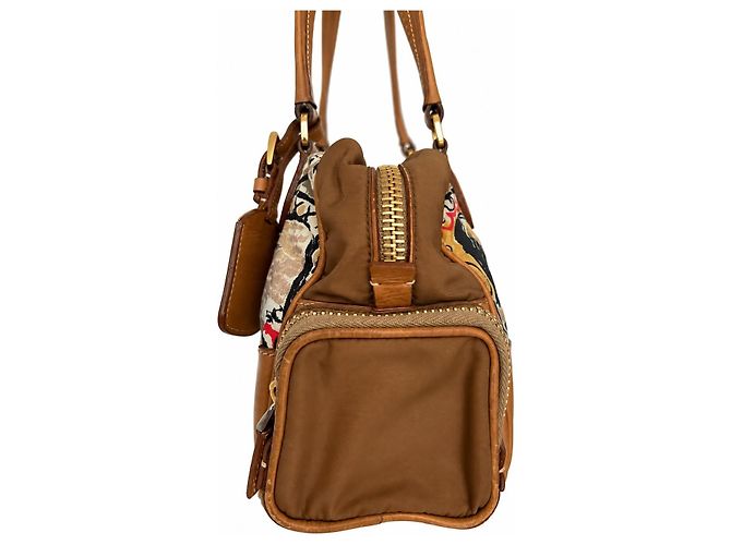 Double Prada Venezia Boston-Tasche aus Leder und Nylon mit Multicolor-Print - Ansicht 3