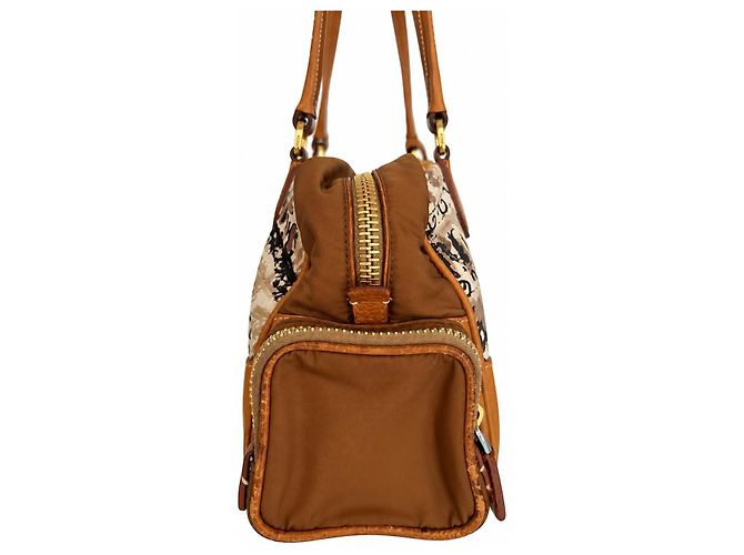 Double Prada Venezia Boston-Tasche aus Leder und Nylon mit Multicolor-Print - Ansicht 4