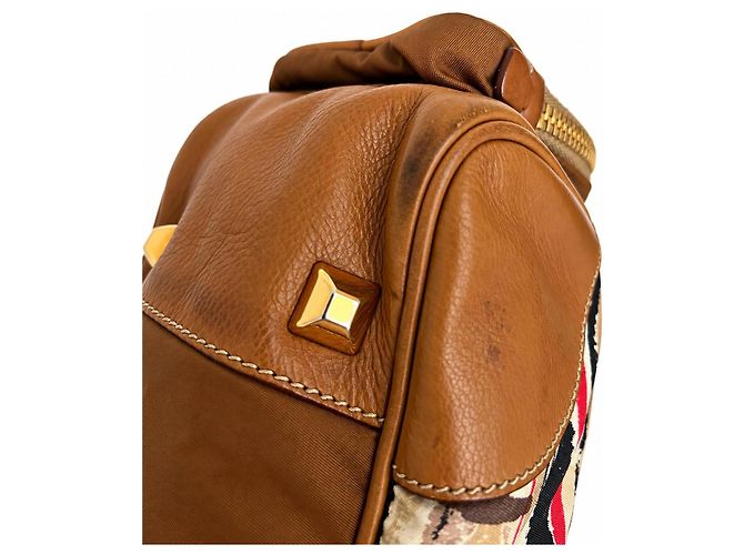 Double Prada Venezia Boston-Tasche aus Leder und Nylon mit Multicolor-Print - Ansicht 6