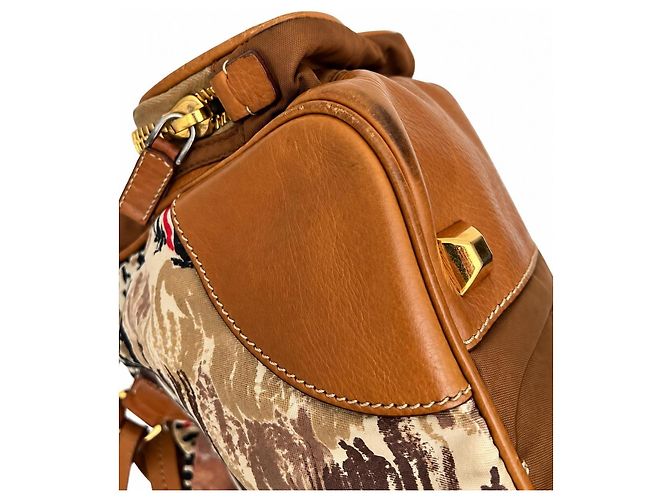 Double Prada Venezia Boston-Tasche aus Leder und Nylon mit Multicolor-Print - Ansicht 7
