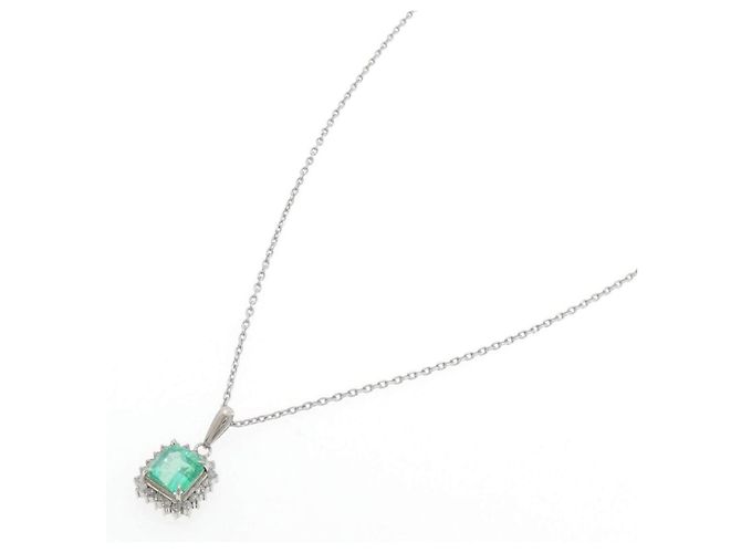 Autre Marque Pt900 Pt850 Smaragd Diamant Halskette - Ansicht 2