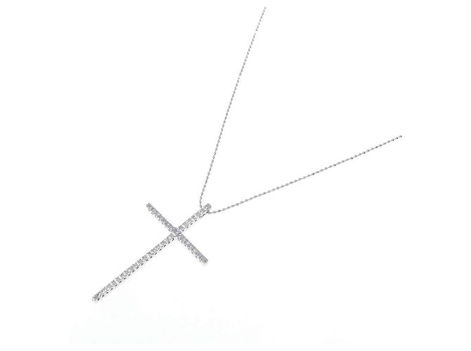 Autre Marque Collana Croce in Oro Bianco K14 e Diamanti - vista 2