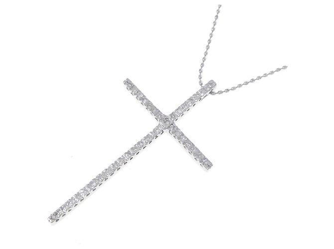 Autre Marque Collana Croce in Oro Bianco K14 e Diamanti - vista 3