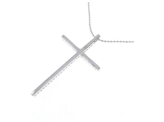 Autre Marque Collana Croce in Oro Bianco K14 e Diamanti - vista 4