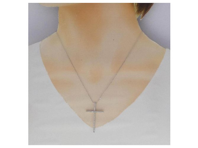 Autre Marque Collana Croce in Oro Bianco K14 e Diamanti - vista 6