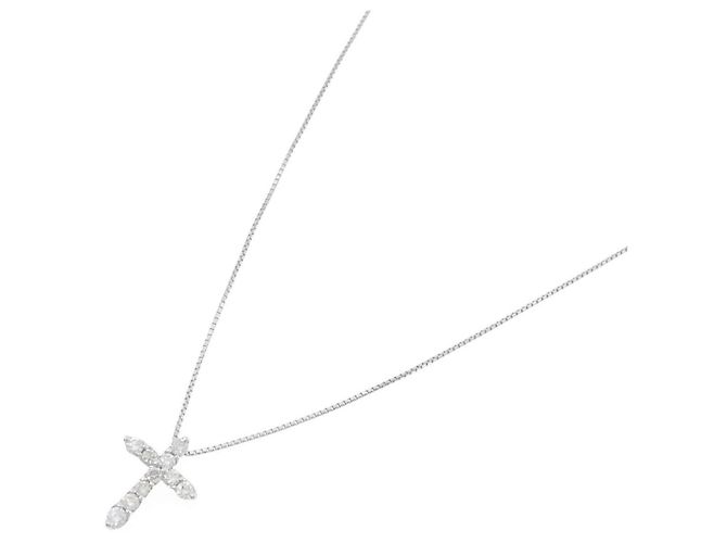 Autre Marque Collana Croce in Oro Bianco Au750 e Diamanti - vista 2