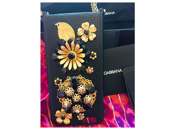 Dolce & Gabbana iPhone case adorned with flowers and black crystals - view 11