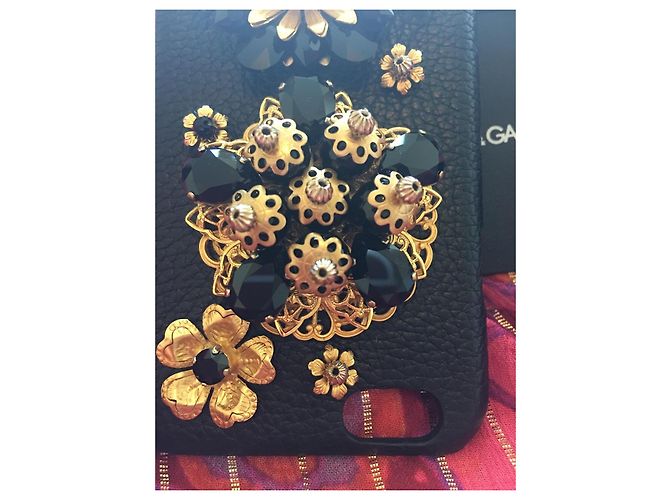 Dolce & Gabbana iPhone case adorned with flowers and black crystals - view 5