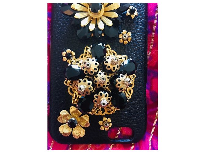 Dolce & Gabbana iPhone case adorned with flowers and black crystals - view 6