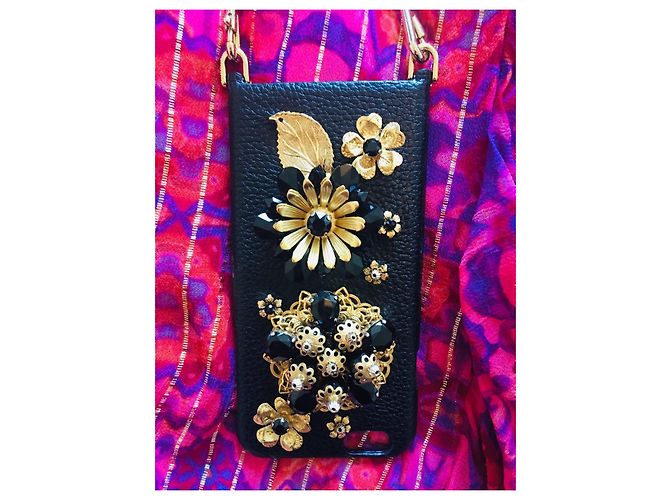 Dolce & Gabbana iPhone case adorned with flowers and black crystals - view 7