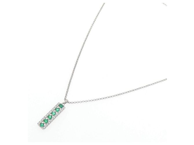 Autre Marque Pt900 Pt850 Smaragd Diamant Halskette - Ansicht 2