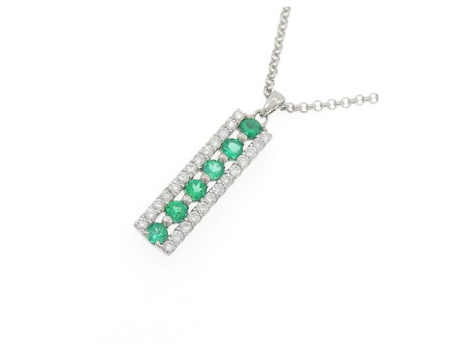 Autre Marque Pt900 Pt850 Smaragd Diamant Halskette - Ansicht 3