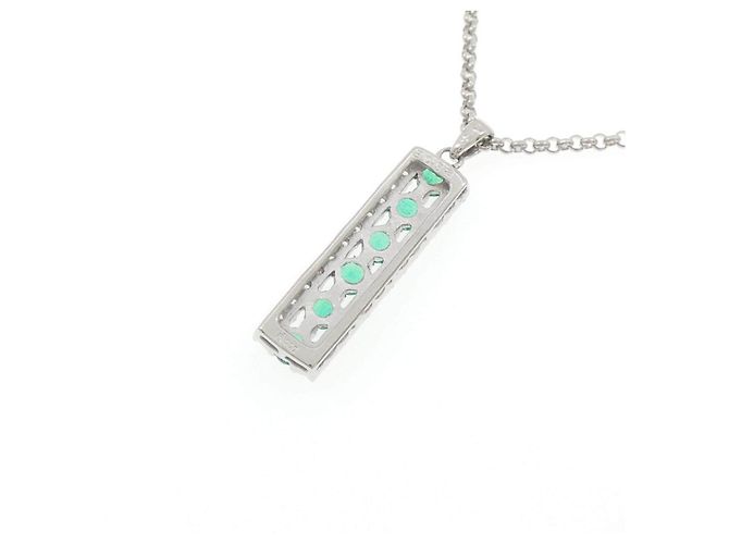 Autre Marque Pt900 Pt850 Smaragd Diamant Halskette - Ansicht 4